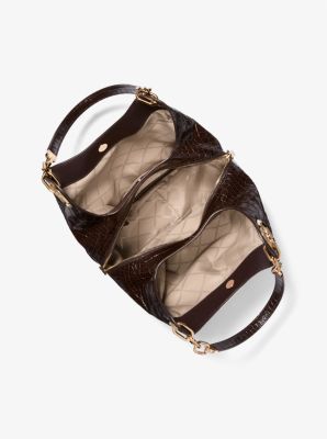 Lillie Large Crocodile Embossed Leather Shoulder Bag
