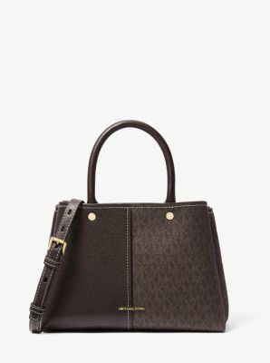 Flora Medium Signature Logo and Leather Satchel