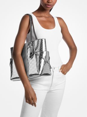 Voyager Large Patent Logo Debossed Tote Bag