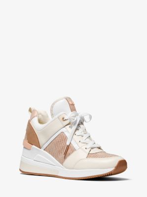 Georgie Leather and Glitter Chain-Mesh Trainer