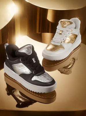 Rumi Leather and Logo-Embossed Metallic Platform Sneakers