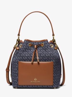 Smith Medium Denim Logo Jacquard Bucket Bag