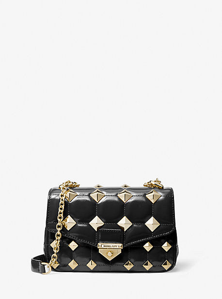 SoHo Small Studded Quilted Patent Leather Shoulder Bag
