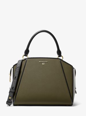 Cleo Medium Color-Block Saffiano Leather Satchel