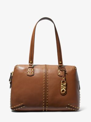 Vintage Michael Kors Astor Studded Large Brown Leather Tote Double Handles A0207 deals