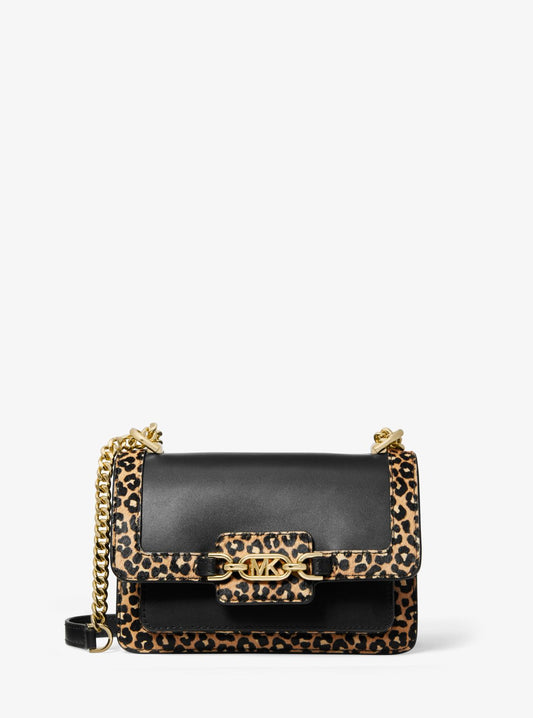 Heather Extra-Small Leather and Leopard Print Calf Hair Crossbody Bag