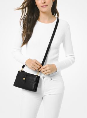 Medium Pebbled Leather Double-Zip Crossbody Bag