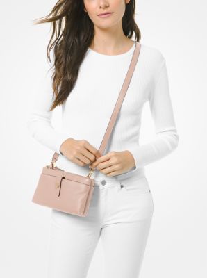 Medium Pebbled Leather Double-Zip Crossbody Bag