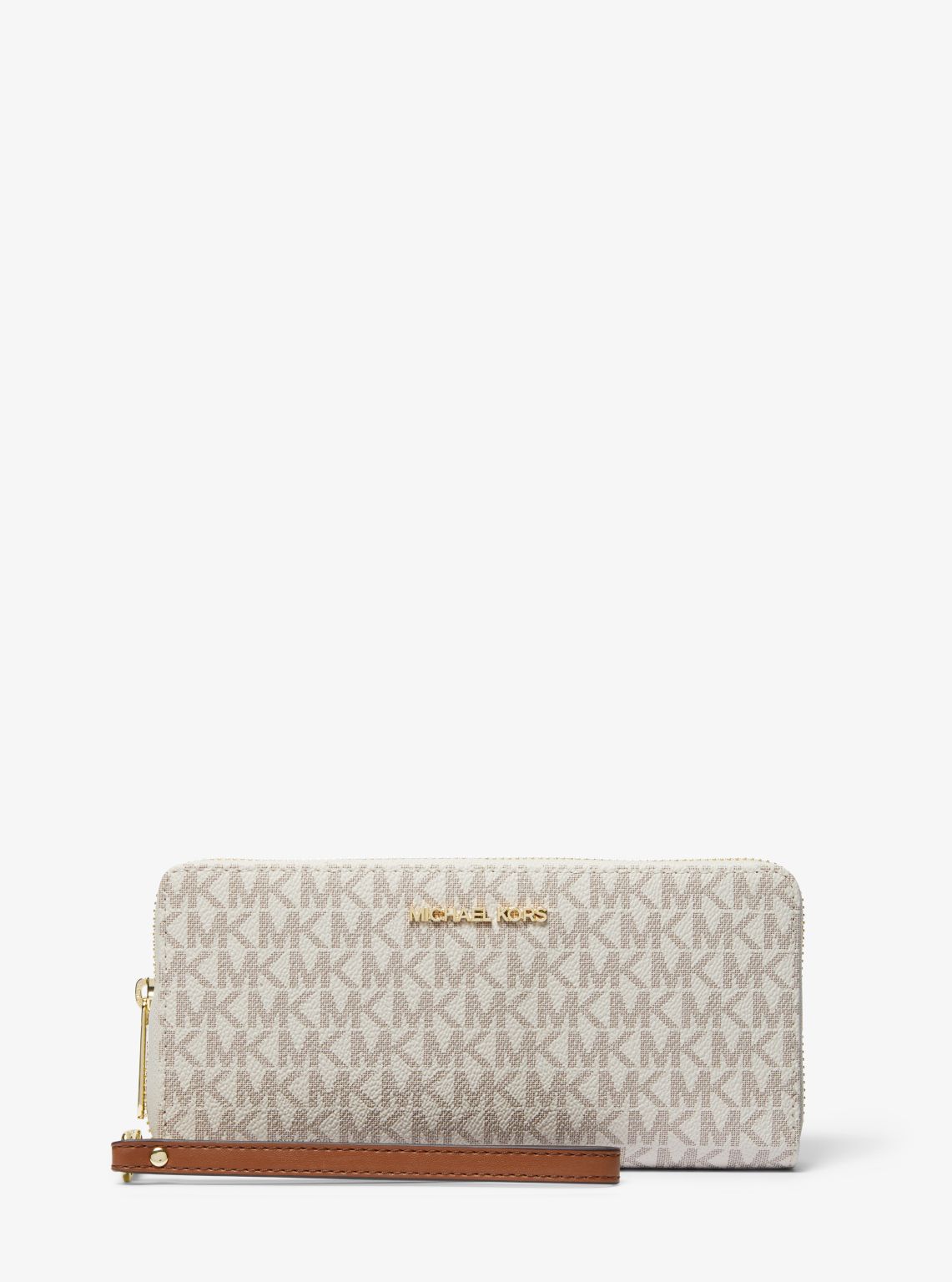 長財布 Michael Kors SS25 (32F1GJ6E7B 150VANILLA) Michael Kors Long Zip Around id Wallet Wristlet Vanilla Gold