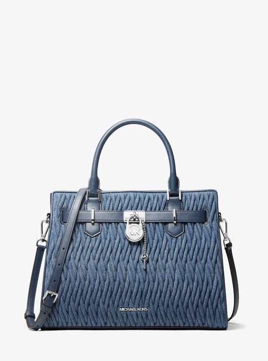 Landon Medium Matelassé Denim Satchel