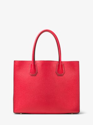Michael Kors Outlet Mercer Large Pebbled Leather Accordion Tote Bag in Red - One Size