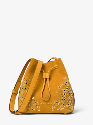 Cary Small Grommeted Suede Bucket Bag