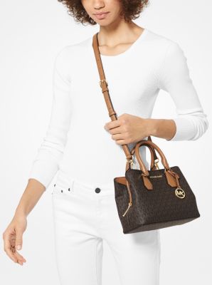 Camille large logo and leather satchel michael discount kors