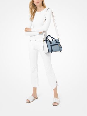 Carine Small Color-Block Pebbled Leather Satchel