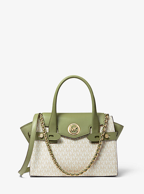 Michael Kors Green Carmen Extra-Small Saffiano Leather Belted Satchel Bag  at FORZIERI