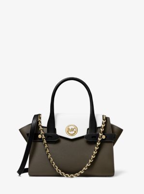 Carmen Small Color-Block Saffiano Leather Belted Satchel