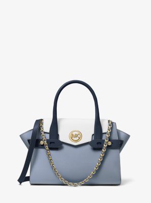 Carmen Small Color-Block Saffiano Leather Belted Satchel