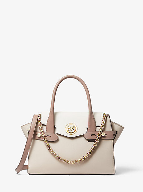 Michael michael kors carmen small logo and 2025 leather belted satchel