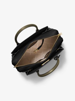 Mercer Medium Tri-Color Pebbled Leather Belted Satchel – Michael