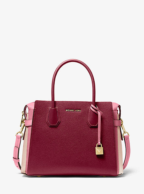 Michael Kors Mercer Belted Small Raspberry Red Leather Satchel Bag