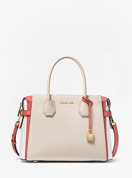 Michael kors mercer belted online tricolor pebble leather satchel