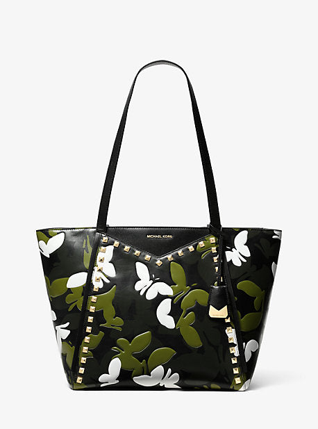 Whitney Large Butterfly Camo Leather Tote Bag