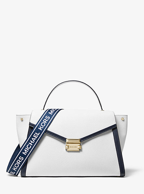 Whitney Large Logo Tape Pebbled Leather Satchel