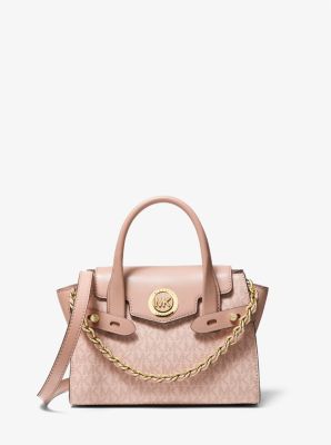 MICHAEL Michael Kors Carmen Small Logo And Leather Belted Satchel in White