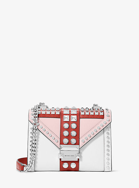 Whitney Small Studded Tri-Color Saffiano Leather Shoulder Bag