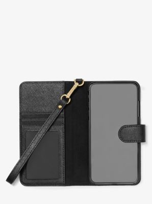 Saffiano Leather Wristlet Folio Case for iPhone XS Max