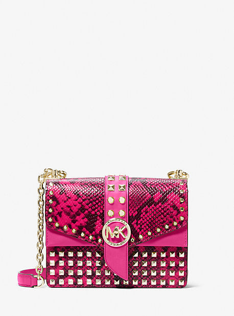 Greenwich Small Studded Snake Embossed Leather Crossbody Bag