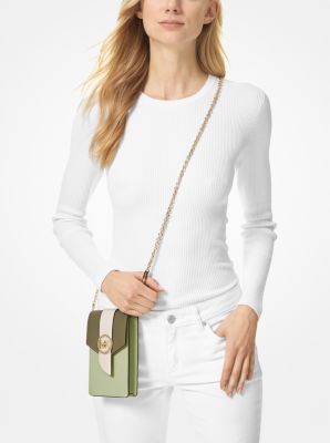 Small Tri-Color Saffiano Leather Smartphone Crossbody Bag