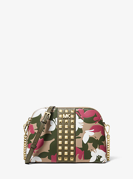 Large Butterfly Camo Leather Dome Crossbody
