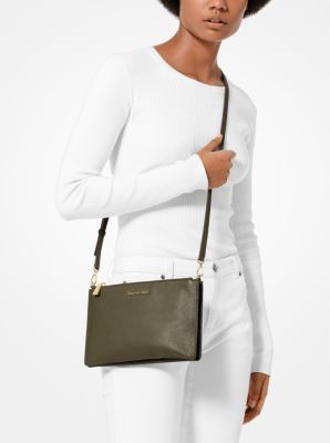 Large Pebbled Leather Double-Pouch Crossbody