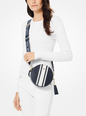 Logo Tape Pebbled Leather Canteen Crossbody Bag