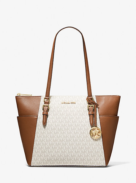 Charlotte Large Logo and Leather Top-Zip Tote Bag