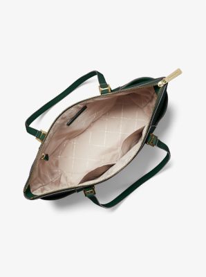 Michael Kors Charlotte Top Zip Tote Shoulder Bag Navy Saffiano Leather